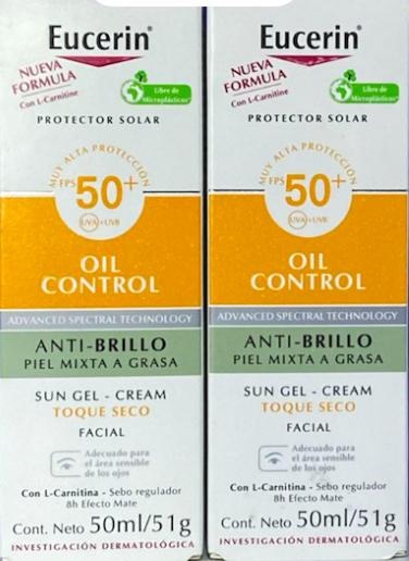 Eucerin Protector Solar Oil Control Anti Brillo Sun gel Cream 50 ml 50+Spf