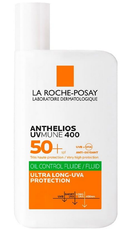 La Roche-Posay Anthelios UVMune 400 Oil Control Fluid Sunscreen SPF 50+ for Men/Women; Dermatologically-Tested Sunblock for Sensitive Oily Skin 50ML