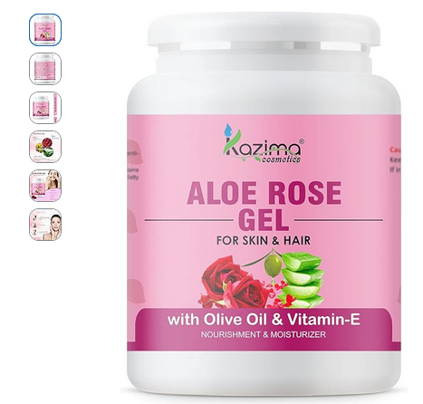 Kazima Aloe Rose Gel - For Skin & Hair - With Olive Oil & Vitamin E - Nourishing & Moisturizing - 500 grams
