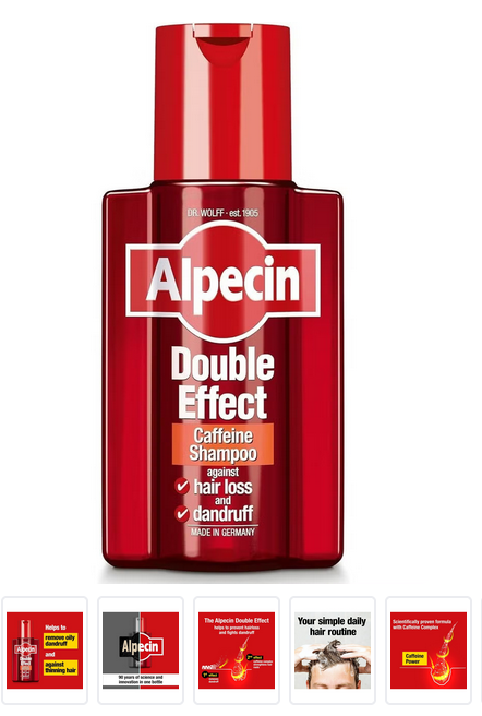 Alpecin Double Effect Caffeine Shampoo 1X 200Ml Anti Dandruff And Natural Hair Growth Shampoo Energizer For Strong Hair Hair Care For Men Made In Germany, Red
