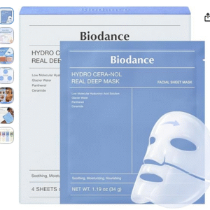 BIODANCE Hydro Cera-nol Real Deep Mask, Water-Infused, Overnight Hydrogel Mask, Soothing, Moisturizing, Nourishing, 1.19oz(34g) x 4ea