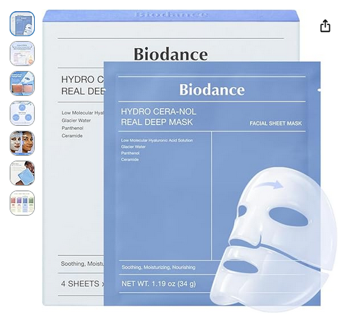 BIODANCE Hydro Cera-nol Real Deep Mask, Water-Infused, Overnight Hydrogel Mask, Soothing, Moisturizing, Nourishing, 1.19oz(34g) x 4ea