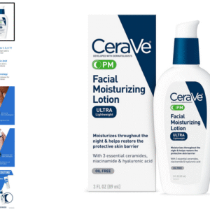 CeraVe PM Facial Moisturizing Lotion, Night Cream with Hyaluronic Acid and Niacinamide, Ultra-Lightweight, Oil-Free Moisturizer for Face, 3 Ounce