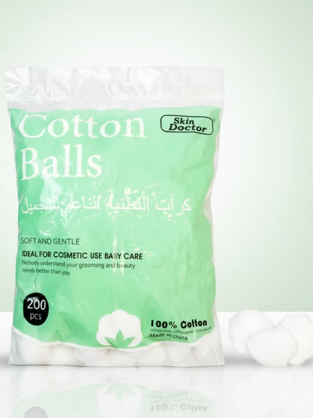 Skin Doctor Cotton Balls 200pcs – 100% Soft Cotton Cosmetic Balls for Makeup Removal, Skincare