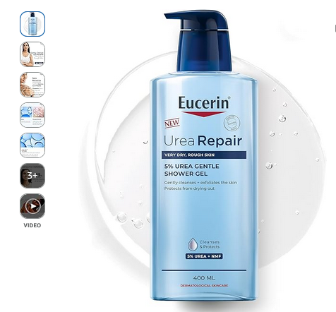 Eucerin Urea Repair Gentle Shower Gel, with 5% Urea and NMF, Gently Cleanses, Exfoliates, Protects the Skin from Drying Out, Dermatologically Proven, for Very Dry, Rough Skin, 400ml