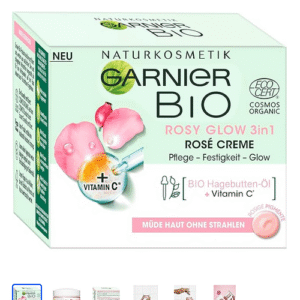 Garnier Face Cream, Bio Rosy Glow 3-in-1 Rose Cream, for tired, dull skin, gives the skin a youthful glow, nourishes and firms the skin with organic rose hip oil and vitamin C, 50 ml