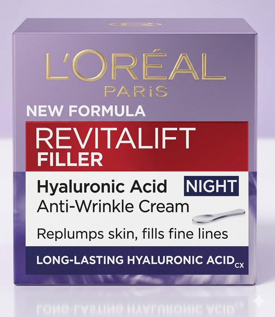l OREAL PARIS  NEW FORMULA REVITALIFT FILLER NIGHT HYALURONIC ACID Anti-Wrinkle Cream NIGHT