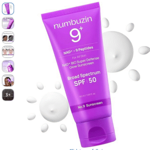 numbuzin No.9 Sunscreen | Super Defense Glow Sunscreen | Broad Spectrum SPF 50 | For All Skin Types & Skin Tones | Glowing, Dewy Finish, Water-Resistant | No White Cast, Korean Skincare | 1.69 fl. oz.