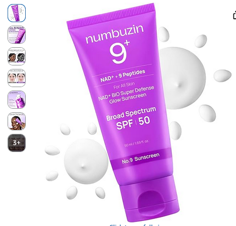 numbuzin No.9 Sunscreen | Super Defense Glow Sunscreen | Broad Spectrum SPF 50 | For All Skin Types & Skin Tones | Glowing, Dewy Finish, Water-Resistant | No White Cast, Korean Skincare | 1.69 fl. oz.