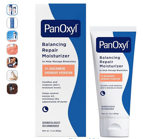 PanOxyl PM Balancing Repair Moisturizer with Niacinamide, Ceramides and Cica, Hydrating Face Moisturizer, Acne Prone Skin and Dry Skin, Non-Comedogenic Night Face Moisturizer, 3 oz