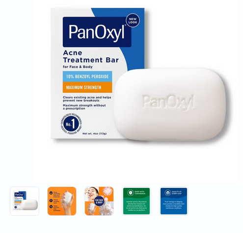 PanOxyl 10% Benzoyl Peroxide Acne Treatment Bar For Face & Body 113g