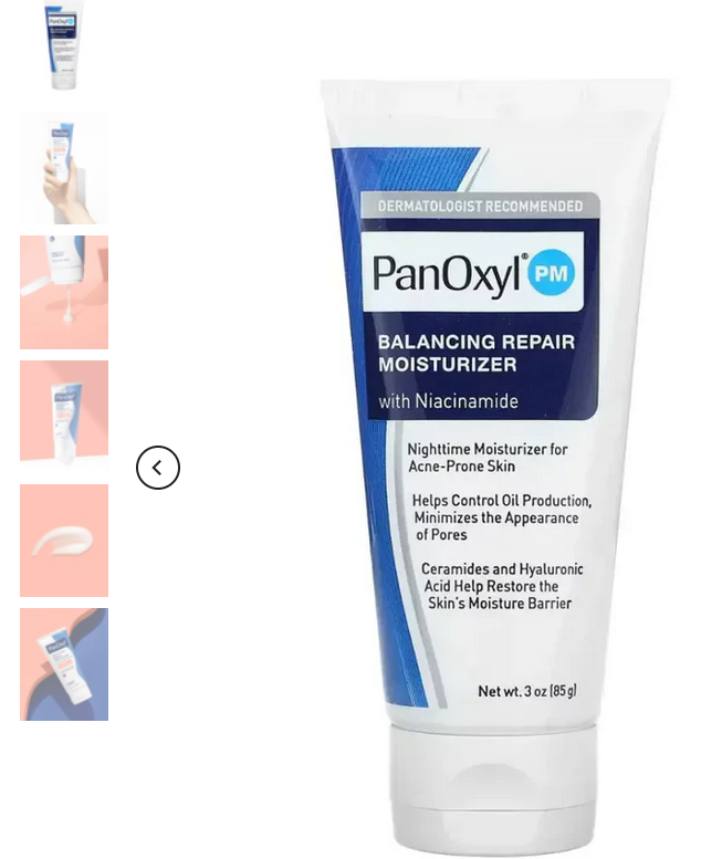 PanOxyl PM Balancing Repair Moisturizer with Niacinamide, Ceramides and Cica, Hydrating Face Moisturizer, Acne Prone Skin and Dry Skin, Non-Comedogenic Night Face Moisturizer, 3 oz