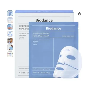 BIODANCE Hydro Cera-nol Real Deep Mask, Water-Infused, Overnight Hydrogel Mask, Soothing, Moisturizing, Nourishing, 1.19oz(34g) x 4ea