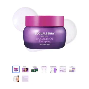 EQQUAL BERRY Bakuchiol Plumping Capsule Cream – Retinol Alternative Moisturizer for Firming and Pore Care with 99% Pure Bakuchiol, 5 Types of Collagen & Ceramide Complex, 1.69 fl.oz / 50ml
