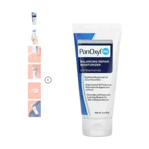 PanOxyl PM Balancing Repair Moisturizer with Niacinamide, Ceramides and Cica, Hydrating Face Moisturizer, Acne Prone Skin and Dry Skin, Non-Comedogenic Night Face Moisturizer, 3 oz