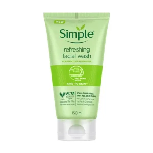 Simple Refreshing Facial Wash, Make-Up Remover With Pro-Vitamin B5, Vegan, No Perfume And Alcohol, Vitamin E Anti-Oxidant, Soap-Free, Hypoallergenic, Sensitive Skin, 150Ml