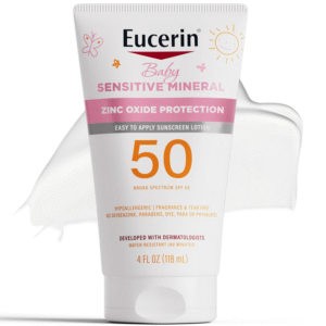 Eucerin Sun Sensitive Mineral Baby Sunscreen SPF 50, Sunscreen Lotion with Zinc Oxide Protection, Mineral Sunscreen, 4 Fl Oz Tube