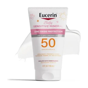 Eucerin Sun Sensitive Mineral Baby Sunscreen SPF 50, Sunscreen Lotion with Zinc Oxide Protection, Mineral Sunscreen, 4 Fl Oz Tube