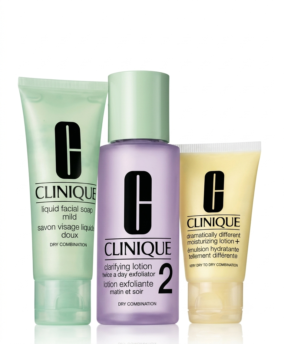 Clinique 3-Step Intro Kit - Dry Combination (Liquid Facial Soap Mild, Clarifying Lotion 2, Dramatically Different Moisturizing Lotion