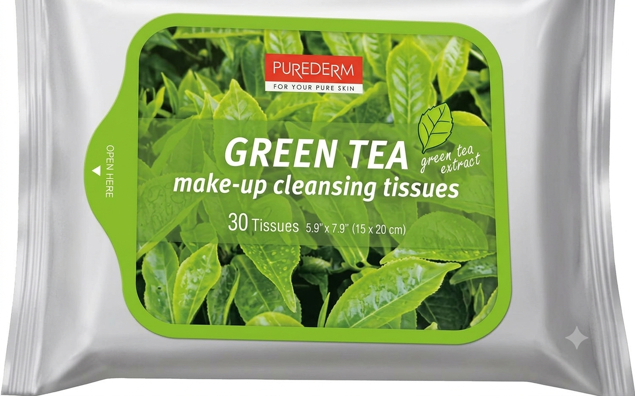 PUREDERM GreenTea Cleansing Tissues 30'S