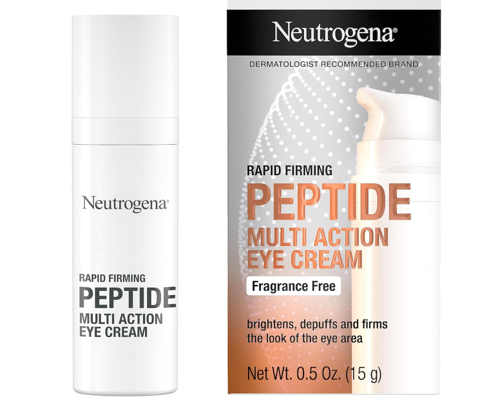 Neutrogena Rapid Firming Peptide Multi Action Depuffing & Brightening Eye Cream, Hydrating & Fragrance-Free Eye Firming Cream to visibly Reduce Fine Lines & Puffiness, 0.5 fl. oz