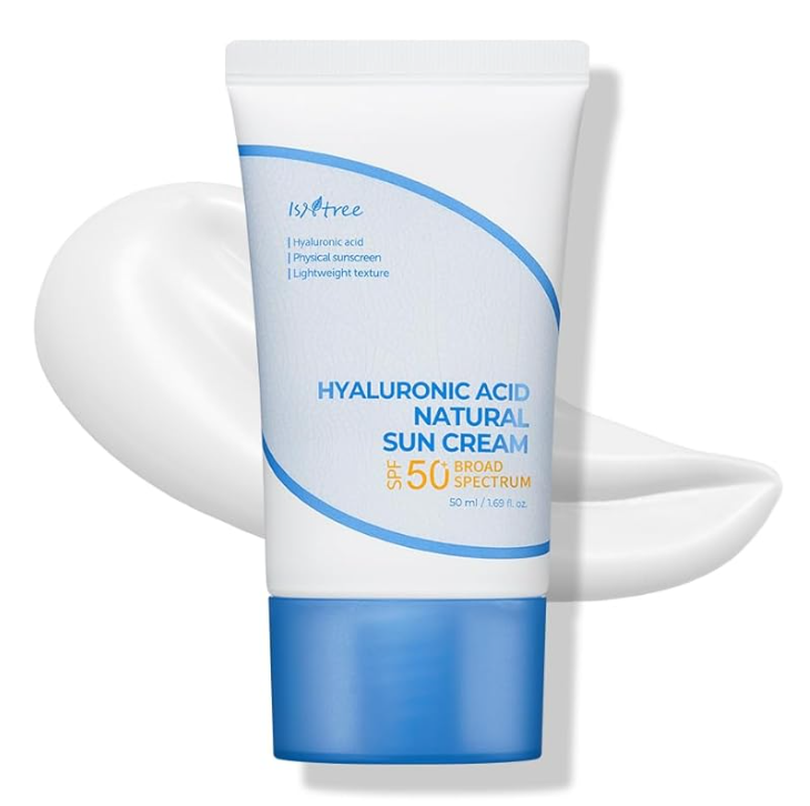ISNTREE Hyaluronic Acid Natural Suncream SPF 50, Mineral Sunscreen, Gentle Tone-Up Effect, Hydrating Daily Sun Cream, Sensitive Skin Friendly, Korean Skincare, 50ml