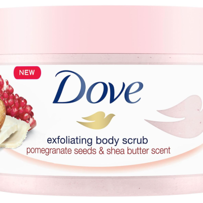 Dove Exfoliating Body Polish Scrub, Pomegranate & Shea Butter, with ¼ moisturising cream, 225ml