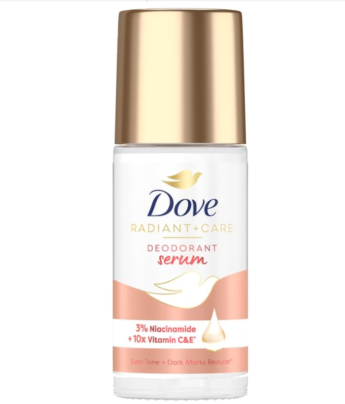 Dove Radiant + Care Deodorant Serum Roll-on, 45ml, 3% Niacinamide + Vitamin C & E, Even Tone + Dark Mark Reducer