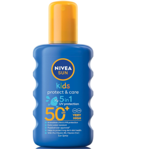 NIVEA SUN Kids Sunscreen Spray, Protect & Care, SPF 50+, 5in1 Skin Protection, Very High and Immediate UVA & UVB Protection, Extra Water Resistant, 200ml