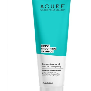 Acure Simply Smoothing Shampoo, Water, Coconut & Marula Oil, 100% Vegan, Performance Driven Hair Care, Smooths & Reduces Frizz, White/Blue, 8 Fl Oz